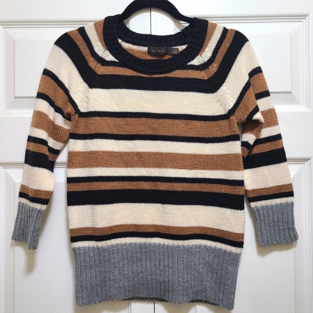 The Limited striped 3/4 sleeve sweater size Small neutral wool blend